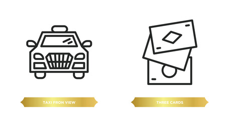 Poster - two editable outline icons from ultimate glyphicons concept. thin line icons such as taxi fron view, three cards vector.