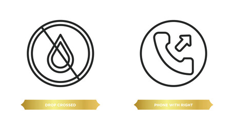 Poster - two editable outline icons from ultimate glyphicons concept. thin line icons such as drop crossed, phone with right arrow vector.