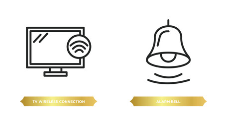 Poster - two editable outline icons from ultimate glyphicons concept. thin line icons such as tv wireless connection, alarm bell vector.