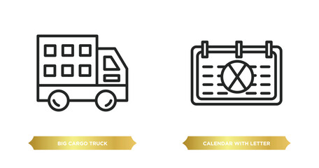 Poster - two editable outline icons from ultimate glyphicons concept. thin line icons such as big cargo truck, calendar with letter x vector.