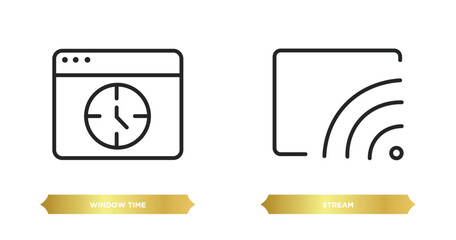 Poster - two editable outline icons from user interface concept. thin line icons such as window time, stream vector.