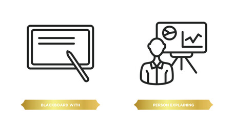 Poster - two editable outline icons from user interface concept. thin line icons such as blackboard with, person explaining data vector.