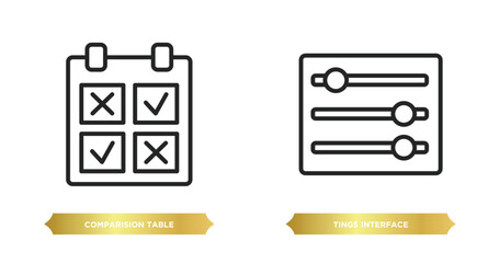 Poster - two editable outline icons from user interface concept. thin line icons such as comparision table, tings interface vector.