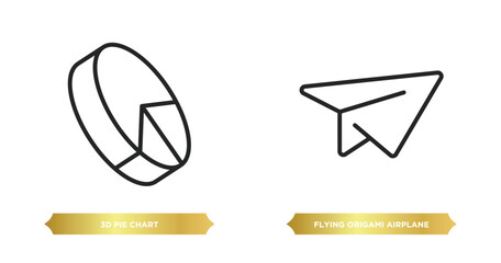 Poster - two editable outline icons from user interface concept. thin line icons such as 3d pie chart, flying origami airplane vector.
