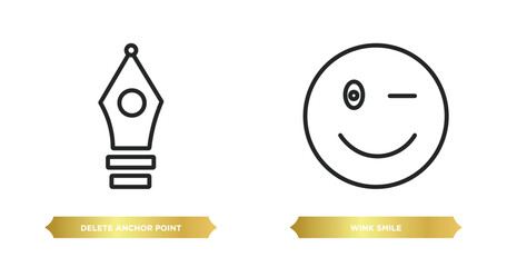 Poster - two editable outline icons from user interface concept. thin line icons such as delete anchor point, wink smile vector.