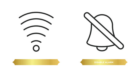 two editable outline icons from user interface concept. thin line icons such as , disable alarm vector.