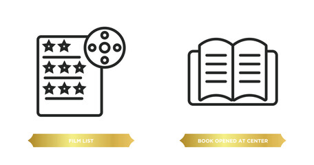 Poster - two editable outline icons from user interface concept. thin line icons such as film list, book opened at center vector.