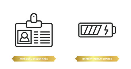 Poster - two editable outline icons from user interface concept. thin line icons such as personal credentials, battery medium charge vector.