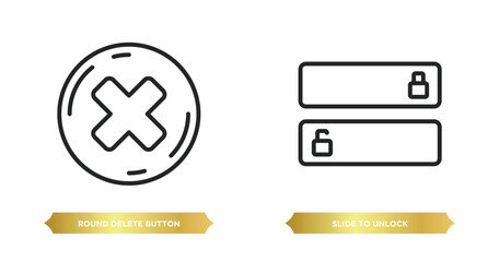 Poster - two editable outline icons from user interface concept. thin line icons such as round delete button, slide to unlock vector.