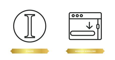 Poster - two editable outline icons from user interface concept. thin line icons such as italics, window scrolling right vector.