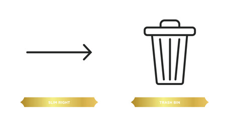Poster - two editable outline icons from user interface concept. thin line icons such as slim right, trash bin vector.