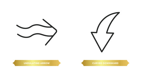 Poster - two editable outline icons from user interface concept. thin line icons such as undulating arrow, curved downward arrow vector.