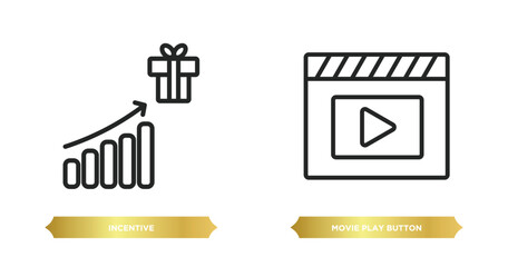 Poster - two editable outline icons from user interface concept. thin line icons such as incentive, movie play button vector.