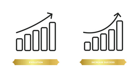 Sticker - two editable outline icons from user interface concept. thin line icons such as evolution, increase success vector.