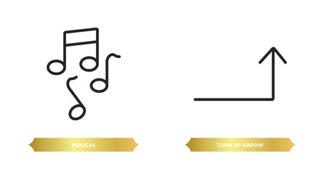 Poster - two editable outline icons from user interface concept. thin line icons such as musical, turn up arr