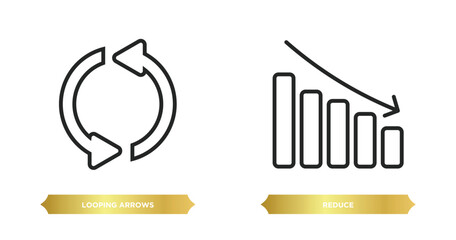 two editable outline icons from user interface concept. thin line icons such as looping arrows, reduce vector.