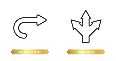 Poster - two editable outline icons from user interface concept. thin line icons such as curved right arrow, three arrows vector.