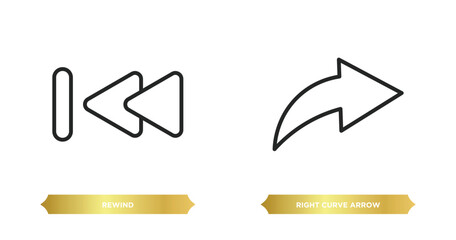 Poster - two editable outline icons from user interface concept. thin line icons such as rewind, right curve arrow vector.