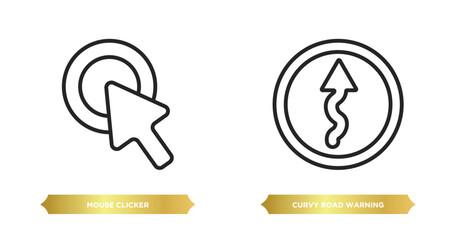 Poster - two editable outline icons from user interface concept. thin line icons such as mouse clicker, curvy road warning vector.