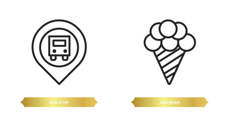 Poster - two editable outline icons from travel concept. thin line icons such as bus stop, icecream vector.