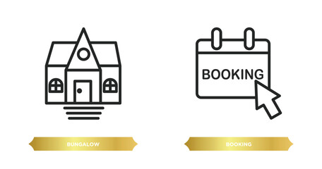 Poster - two editable outline icons from travel concept. thin line icons such as bungalow, booking vector.