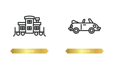 Poster - two editable outline icons from transportation concept. thin line icons such as caboose, cabriolet vector.
