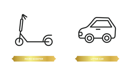 Poster - two editable outline icons from transportation concept. thin line icons such as micro scooter, litter car vector.