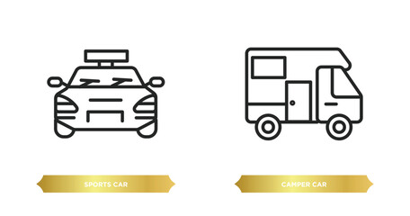Poster - two editable outline icons from transportation concept. thin line icons such as sports car, camper c