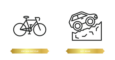 Poster - two editable outline icons from transportation concept. thin line icons such as vintage bicycle, off