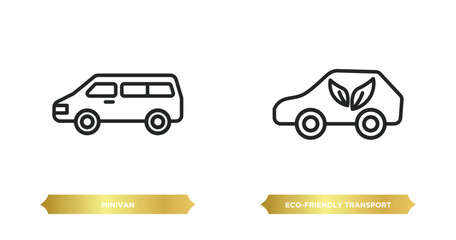 Poster - two editable outline icons from transportation concept. thin line icons such as minivan, eco-friendl