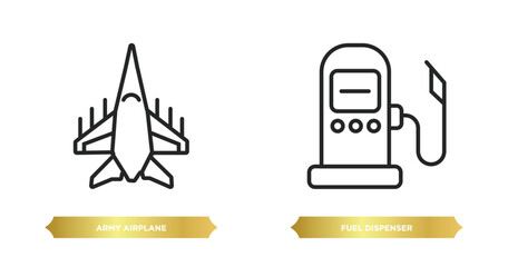 Poster - two editable outline icons from transportation concept. thin line icons such as army airplane, fuel dispenser vector.