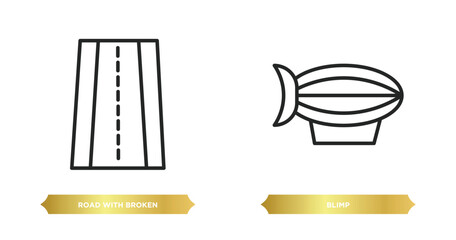 Poster - two editable outline icons from transport concept. thin line icons such as road with broken lines, blimp vector.