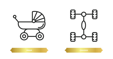 Poster - two editable outline icons from transport concept. thin line icons such as pram, chassis vector.