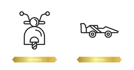 Poster - two editable outline icons from transport concept. thin line icons such as motorbike, formula 1 vect