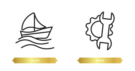 Poster - two editable outline icons from transport collection. concept. thin line icons such as sailing, repa