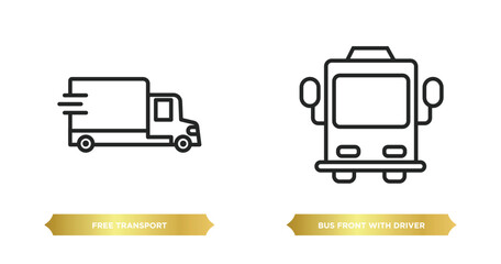 Poster - two editable outline icons from transport concept. thin line icons such as free transport, bus front