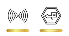 Two Editable Outline Icons From Traffic Signs Concept. Thin Line Icons Such As , Degree Curve Road Vector.