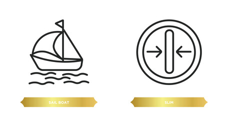 Wall Mural - two editable outline icons from transport concept. thin line icons such as sail boat, slim vector.