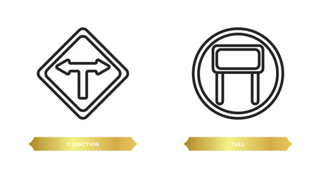 Poster - two editable outline icons from traffic signs concept. thin line icons such as t junction, tall vector.