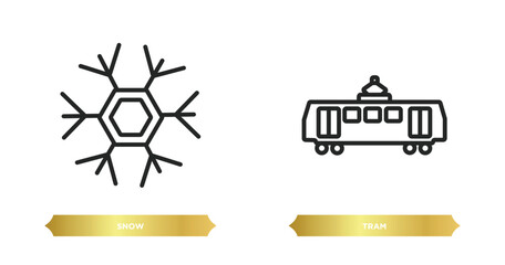 Poster - two editable outline icons from traffic signs concept. thin line icons such as snow, tram vector.