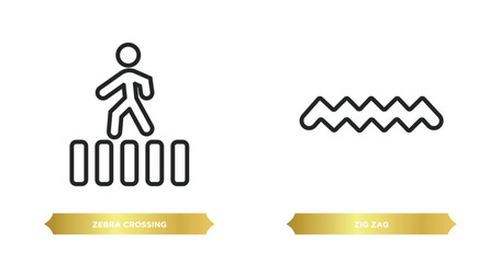 Poster - two editable outline icons from traffic signs concept. thin line icons such as zebra crossing, zig zag vector.