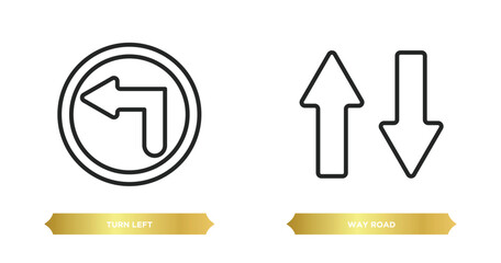 Poster - two editable outline icons from traffic signs concept. thin line icons such as turn left, way road vector.