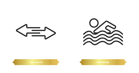 Poster - two editable outline icons from traffic signs concept. thin line icons such as two ways, swimming ve