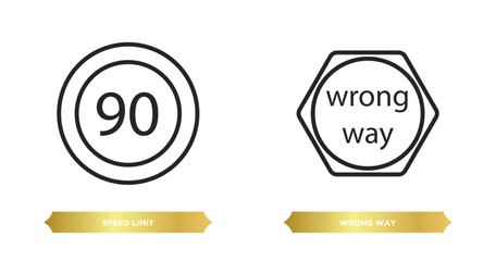 Poster - two editable outline icons from traffic signs concept. thin line icons such as speed limit, wrong way vector.