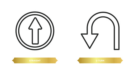 Poster - two editable outline icons from traffic signs concept. thin line icons such as straight, u turn vector.