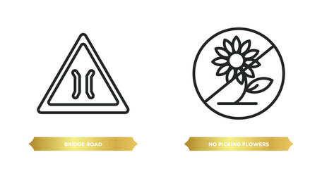 Poster - two editable outline icons from traffic signs concept. thin line icons such as bridge road, no picki