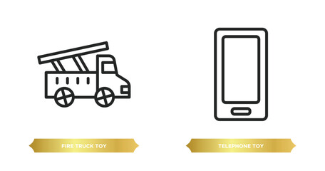 Poster - two editable outline icons from toys concept. thin line icons such as fire truck toy, telephone toy vector.