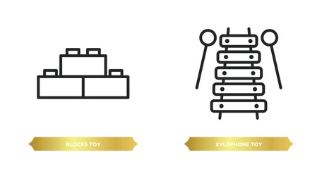 Poster - two editable outline icons from toys concept. thin line icons such as blocks toy, xylophone toy vector.