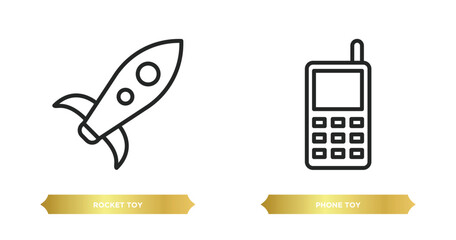 Poster - two editable outline icons from toys concept. thin line icons such as rocket toy, phone toy vector.