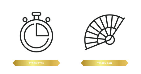Poster - two editable outline icons from tools and utensils concept. thin line icons such as stopwatch, tessen fan vector.